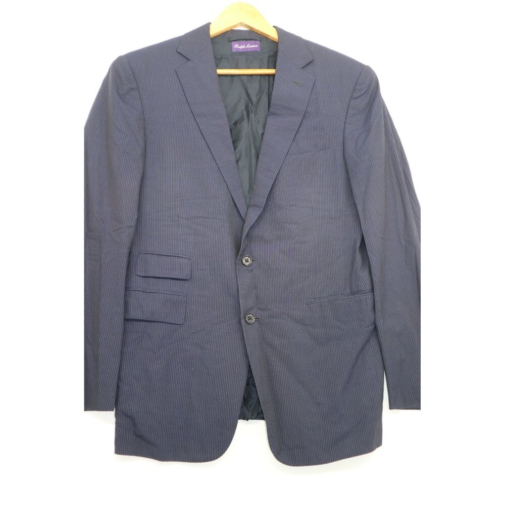Ralph Lauren Mens Pinstripe Blazer Jacket 42R Black Wool Blend Suit Coat